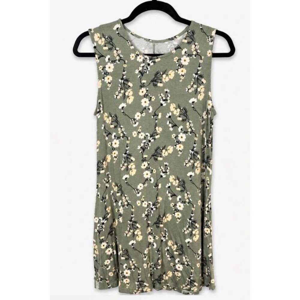 Green floral mini dress with pockets oversized stretchy size medium